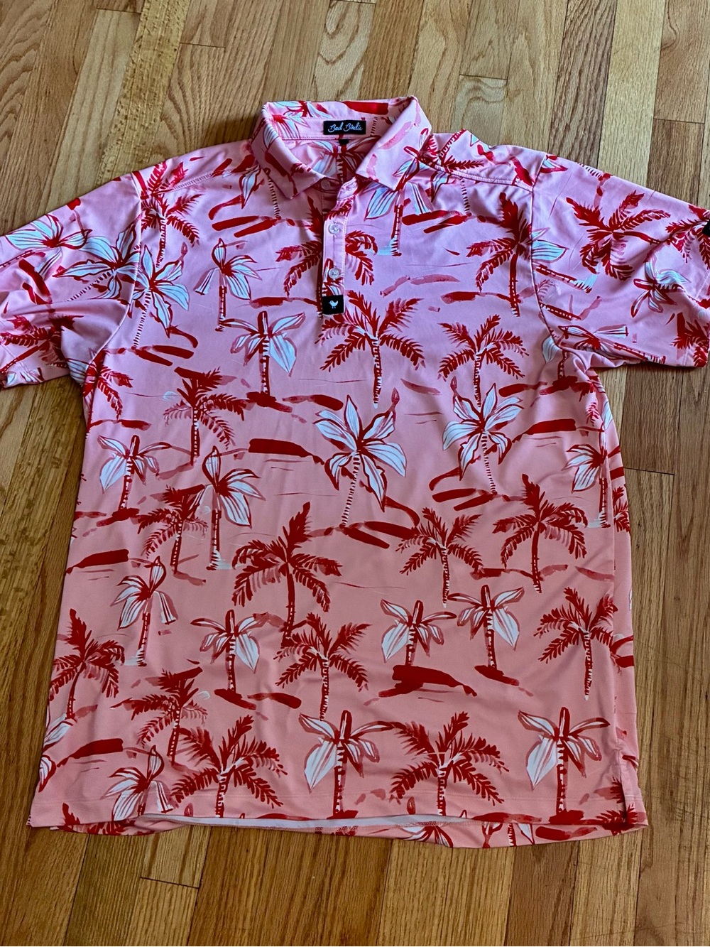Palm Print Short-Sleeve Bad Birdie Polo Shirt - Peach/Salmon